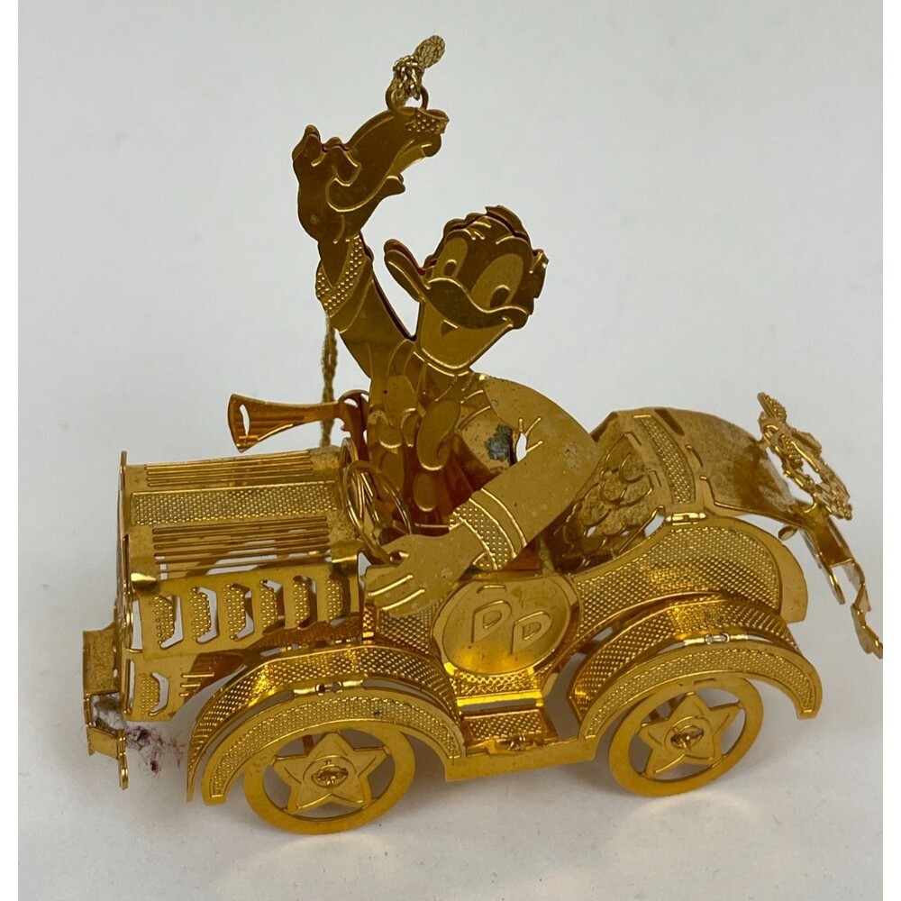 Danbury Mint Disney Gold Christmas Ornament Donald Duck in Car -1 *READ